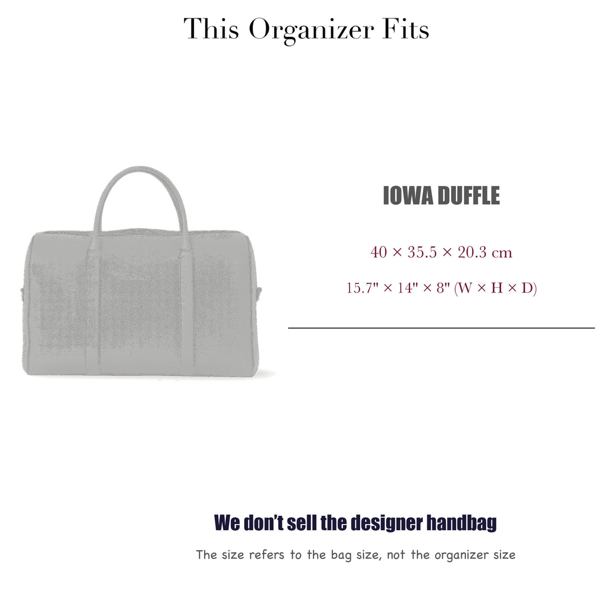 Bag Insert for (The Row, Iowa Duffle) Organizer of Silk Fabric