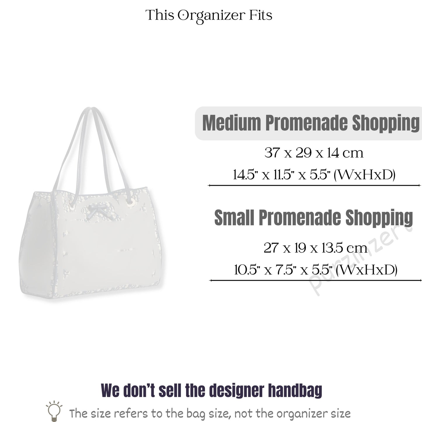 Bag Insert for (Dior, Medium Promenade Shopping Bag) Organizer of Silk Fabric
