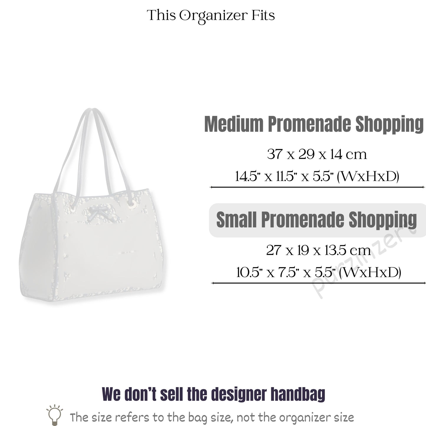 Bag Insert for (Dior, Small Promenade Shopping Bag) Organizer of Felt Fabric