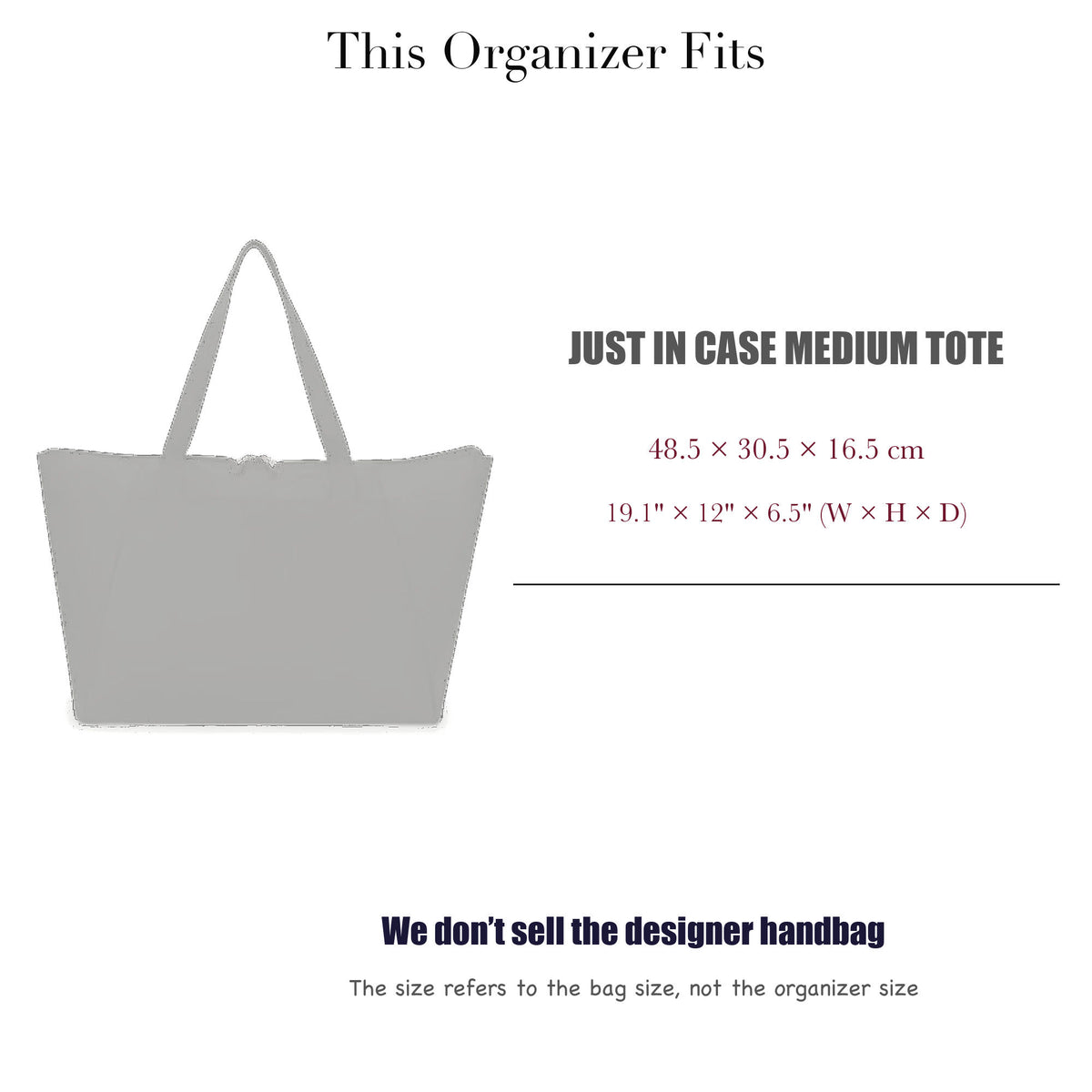 Bag Insert for (Tumi, Just In Case Medium Tote) Organizer of Nylon Fabric