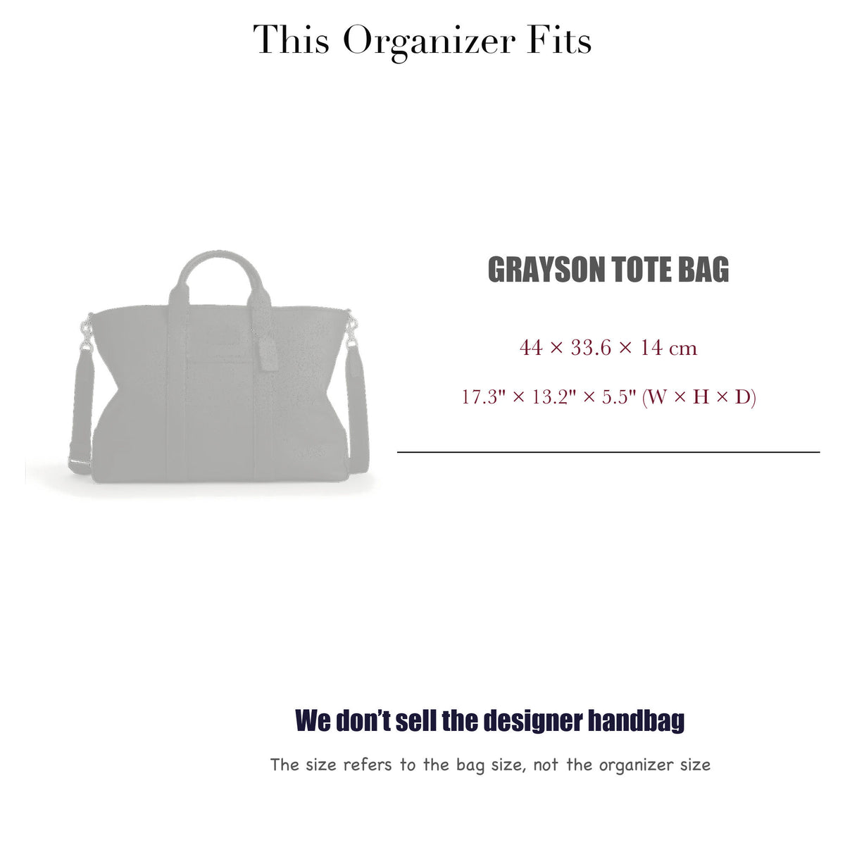 Bag Insert for (Coach, Grayson Tote Bag) Organizer of Felt Fabric