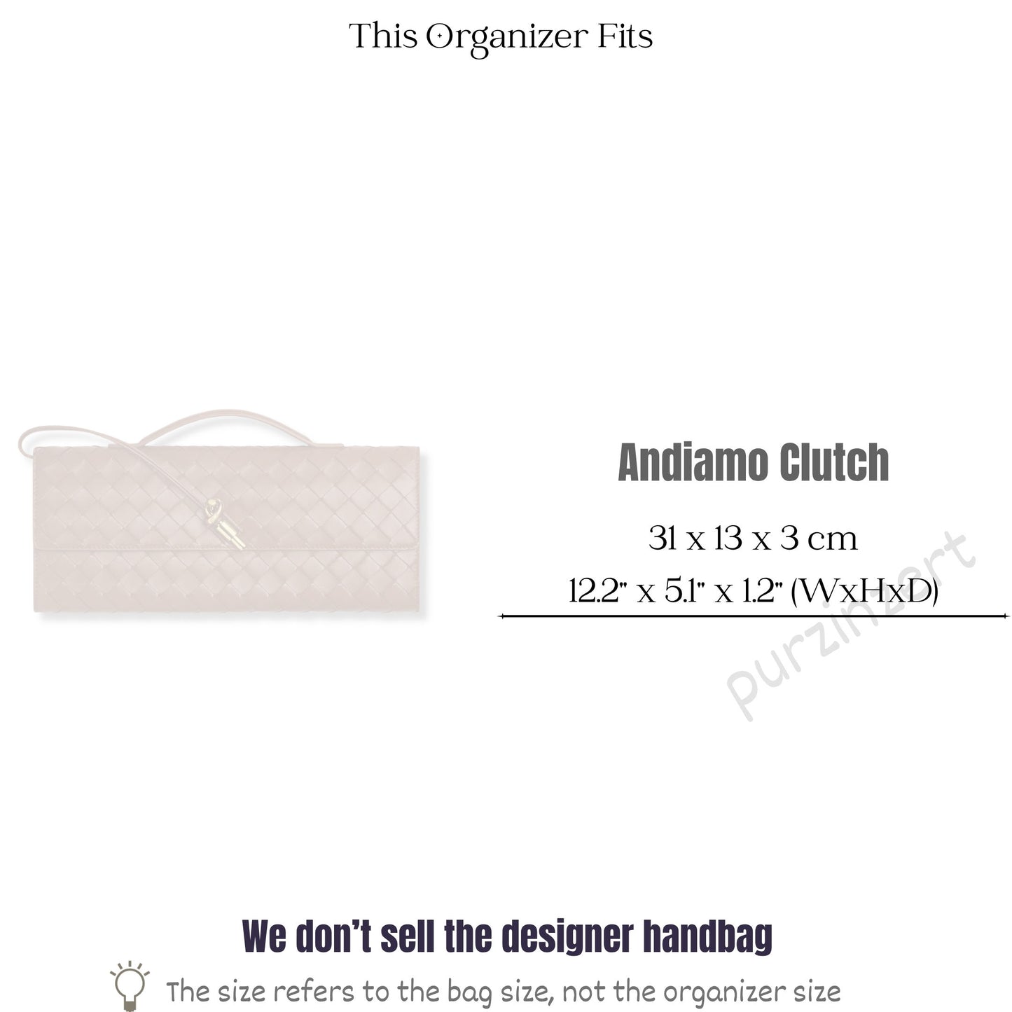 Bag Insert for (Bottega Veneta, Andiamo Clutch) Organizer of Silk Fabric