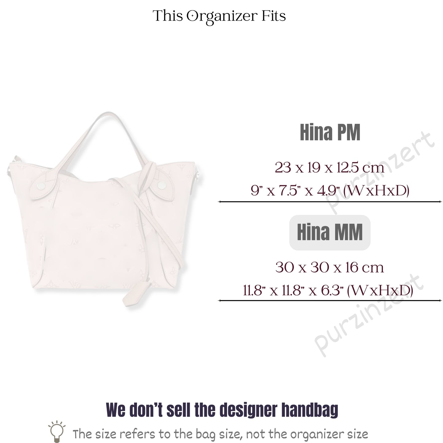 Bag Insert for (LV, Hina MM (Medium)) Organizer of Felt Fabric