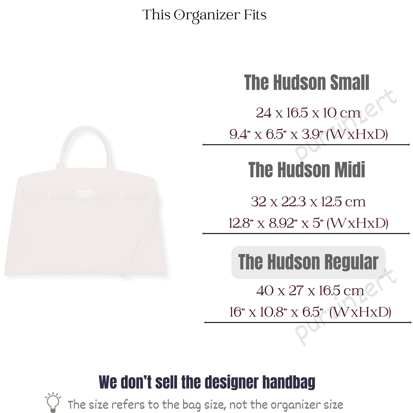 Bag Insert for (DeMellier, The Hudson) Organizer of Felt Fabric