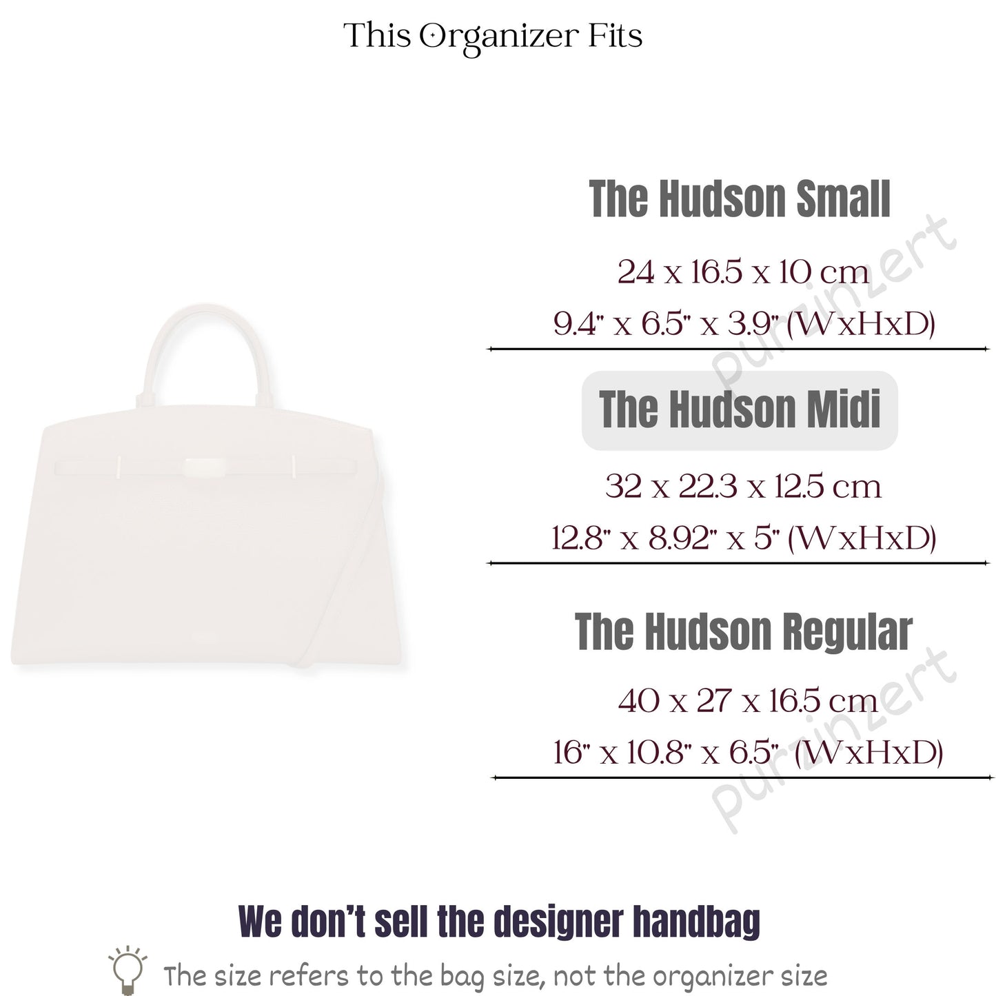 Bag Insert for (DeMellier, The Midi Hudson) Organizer of Felt Fabric