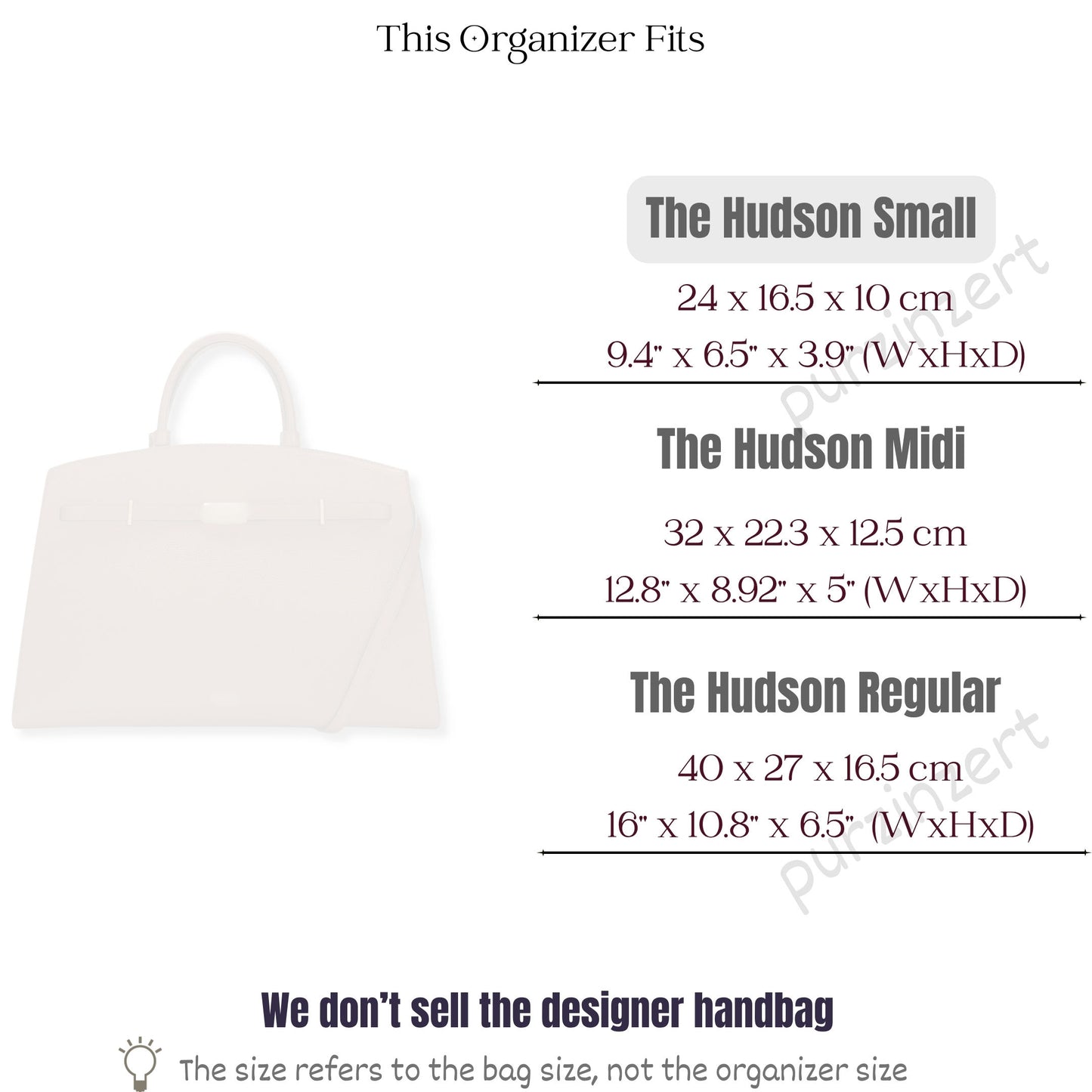 Bag Insert for (DeMellier, The Small Hudson) Organizer of Felt Fabric