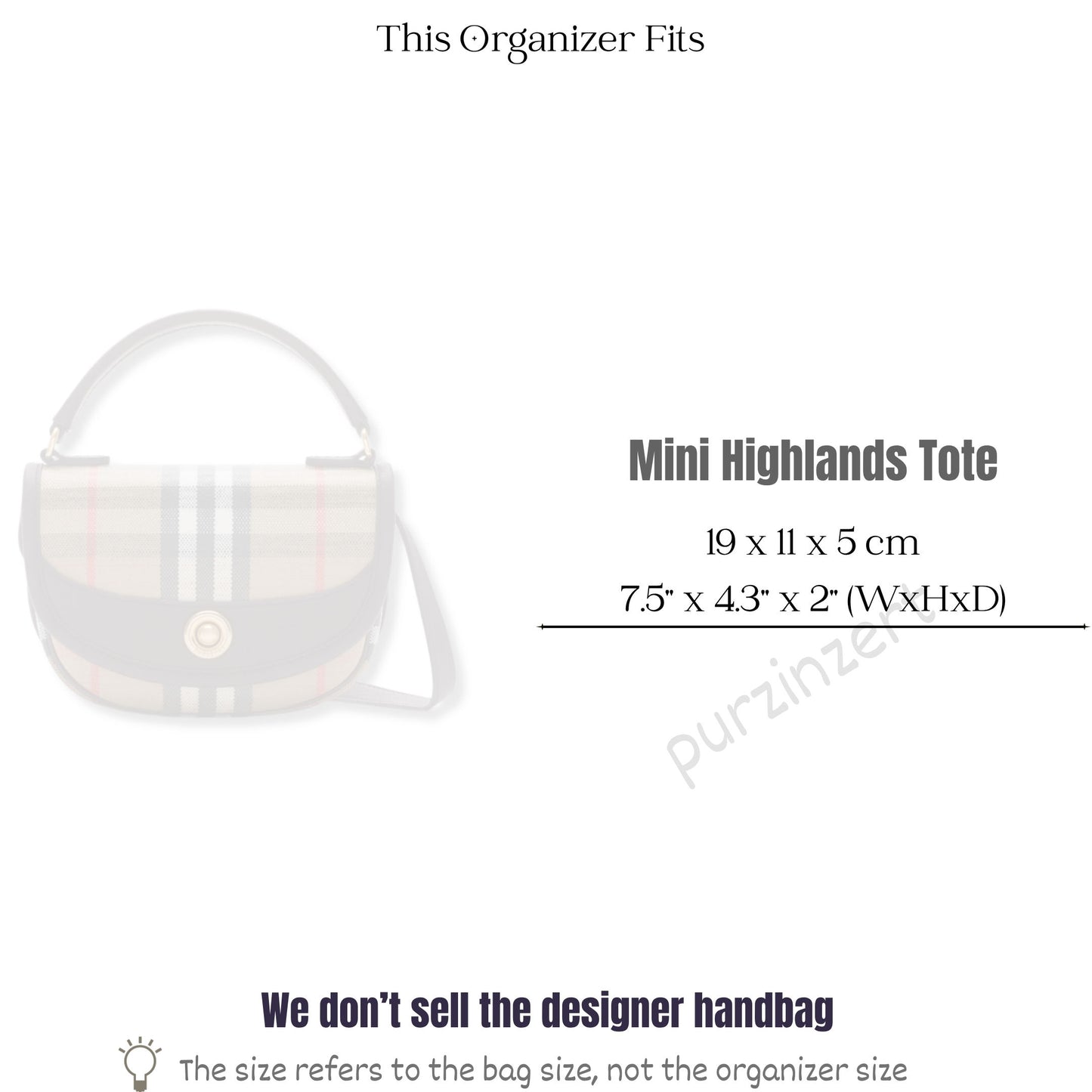 Bag Insert for (Burberry, Mini Highlands Tote) Organizer of Silk Fabric
