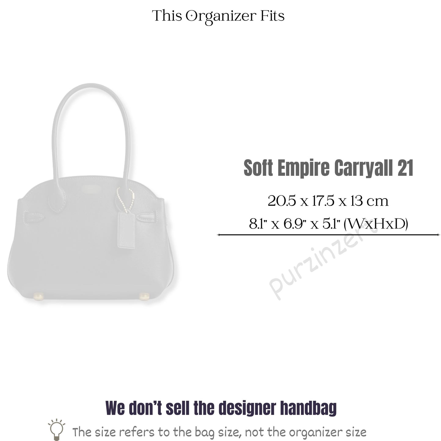 Bag Insert for (Coach, Soft Empire Carryall 21) Organizer of Felt Fabric