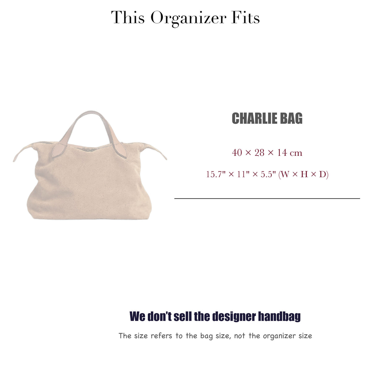 Bag Insert for (Parker Thatch, Charlie Bag) Organizer of Felt Fabric
