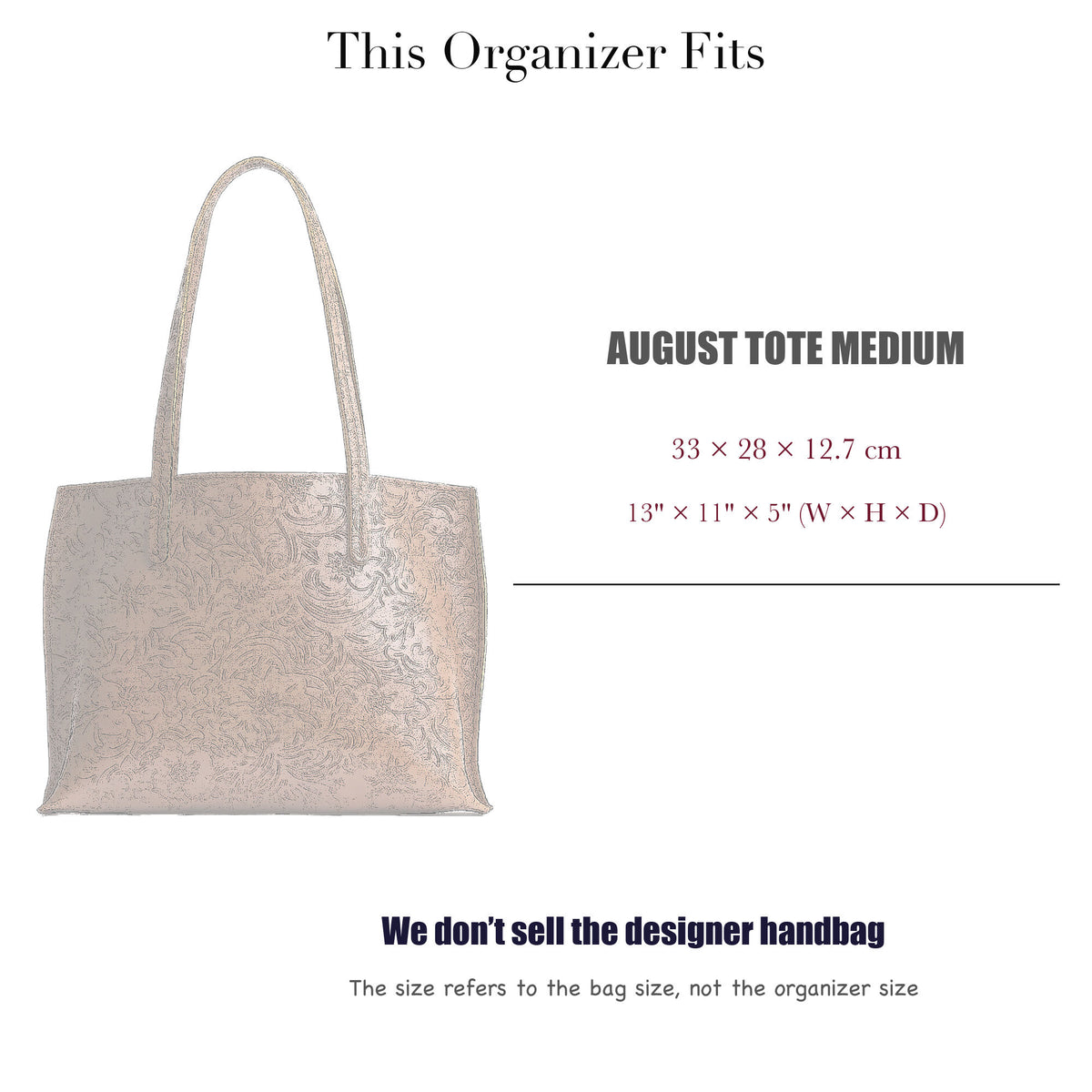 Bag Insert for (Portland Leather Goods, August Tote Medium) Organizer of Silk Fabric