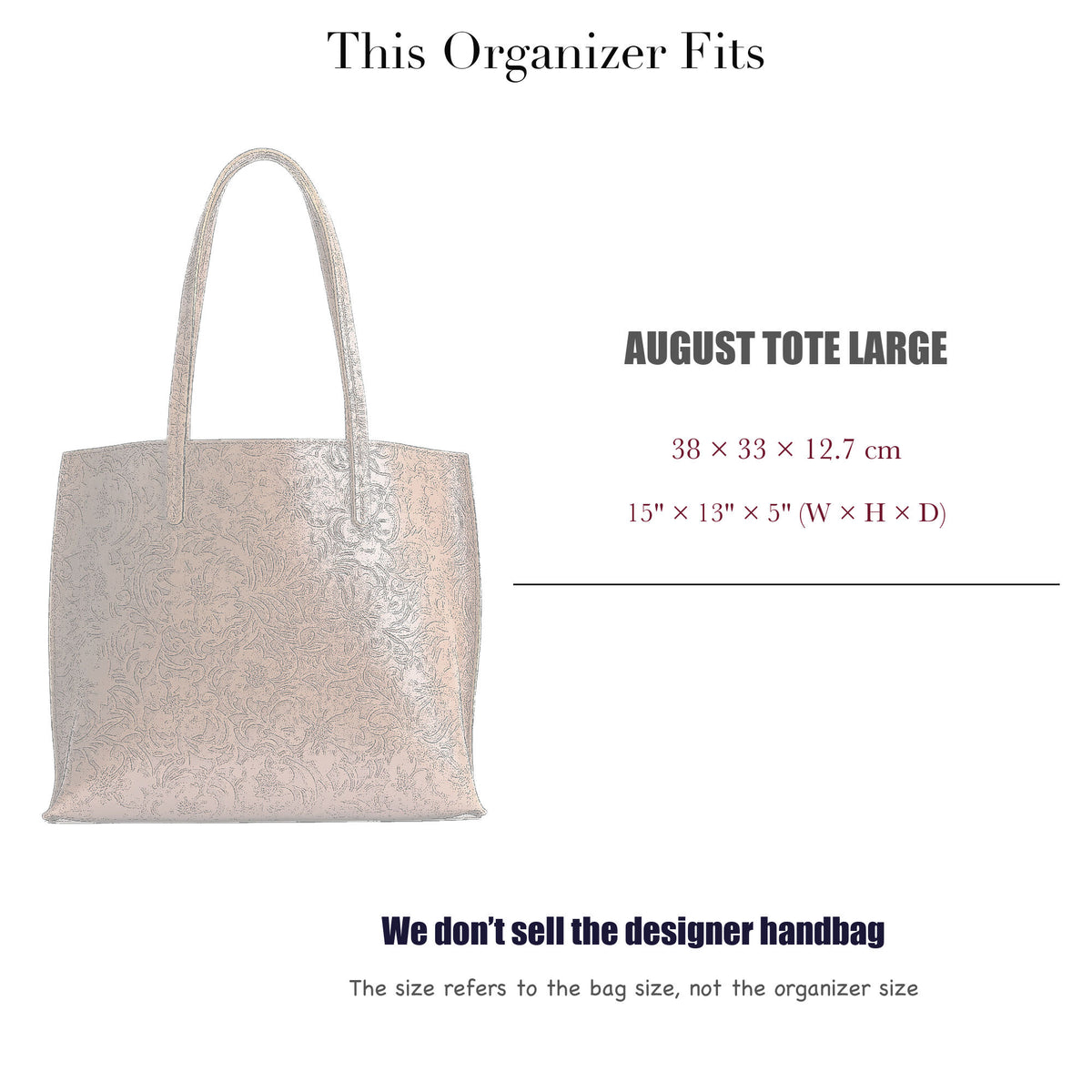 Bag Insert for (Portland Leather Goods, August Tote Large) Organizer of Nylon Fabric