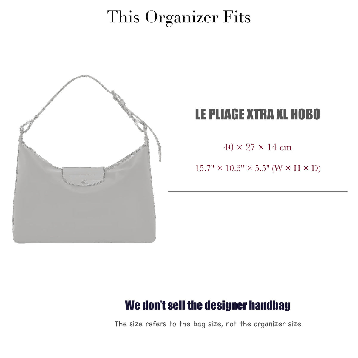 Bag Insert for (Longchamp, Le Pliage Xtra XL Hobo) Organizer of Silk Fabric