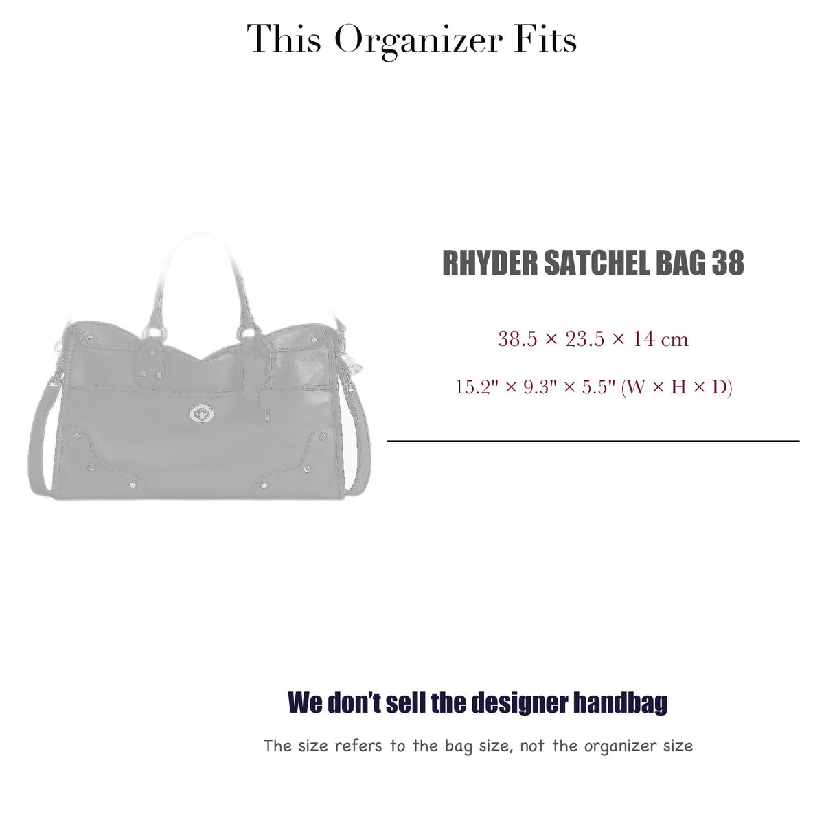 Bag Insert for (Coach, RHYDER SATCHEL BAG 38) Organizer of Felt Fabric