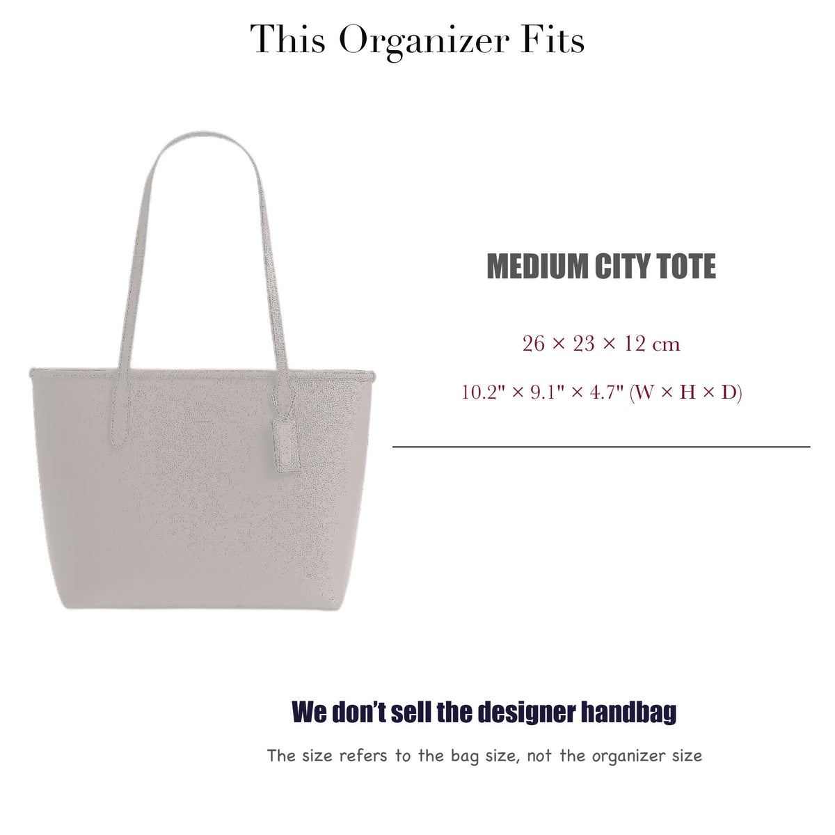 Bag Insert for (Coach, Medium City Tote) Organizer of Nylon Fabric