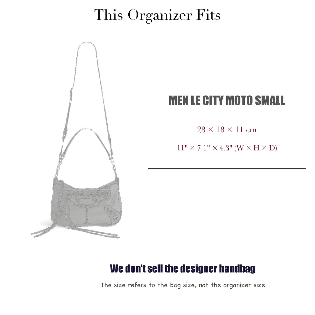 Bag Insert for (Balenciaga, Men Le City Moto Small) Organizer of Felt Fabric