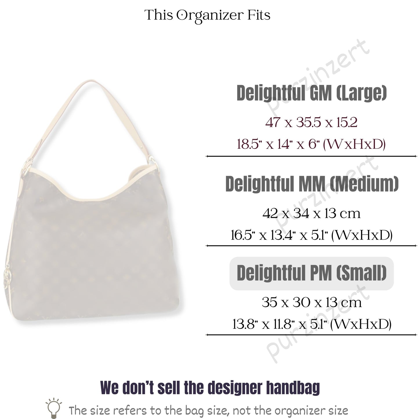 Bag Insert for (LV, Delightful PM (Small)) Organizer of Felt Fabric