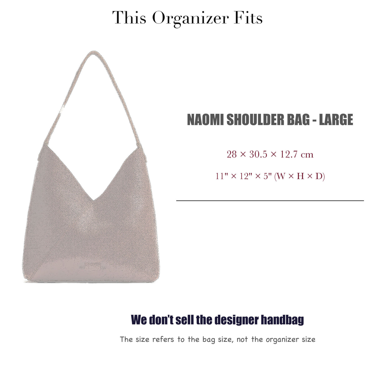 Bag Insert for (Portland Leather Goods, Naomi Shoulder Bag - Large) Organizer of Silk Fabric