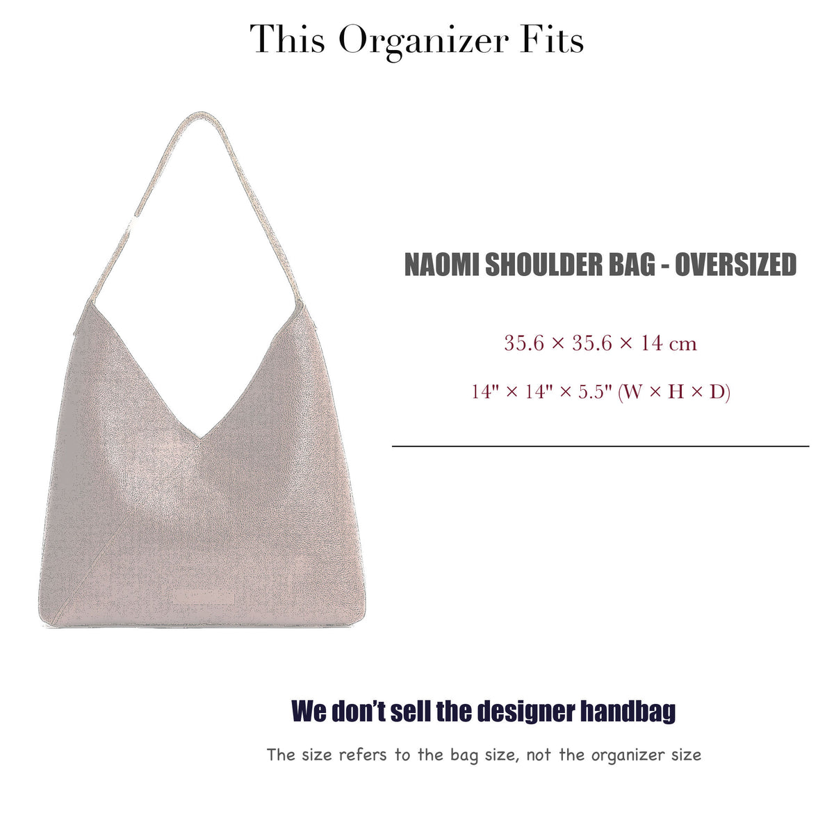 Bag Insert for (Portland Leather Goods, Naomi Shoulder Bag - Oversized) Organizer of Felt Fabric