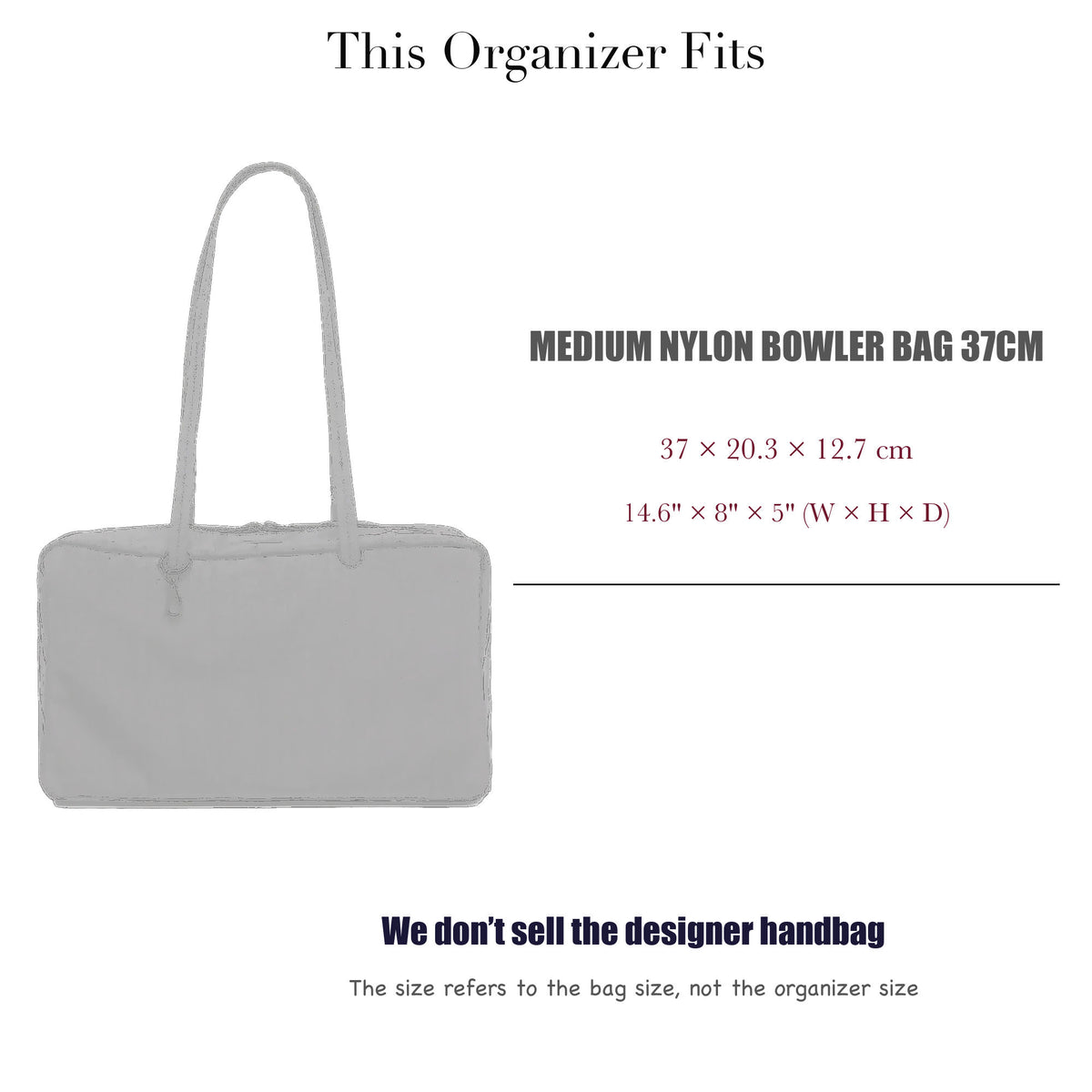 Bag Insert for (Baggu, Medium Nylon Bowler Bag 37cm) Organizer of Silk Fabric