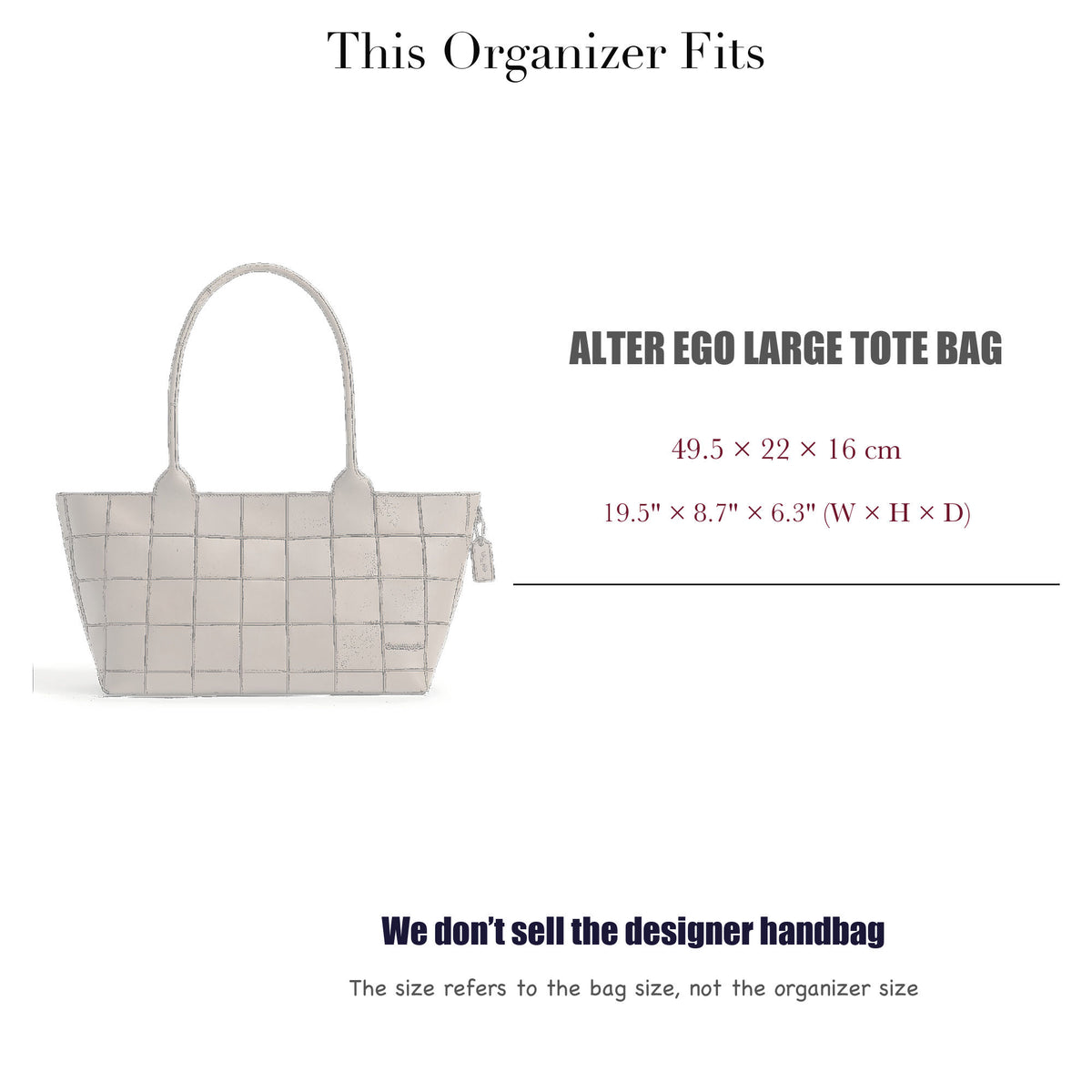 Bag Insert for (Coach, Alter Ego Large Tote Bag) Organizer of Nylon Fabric