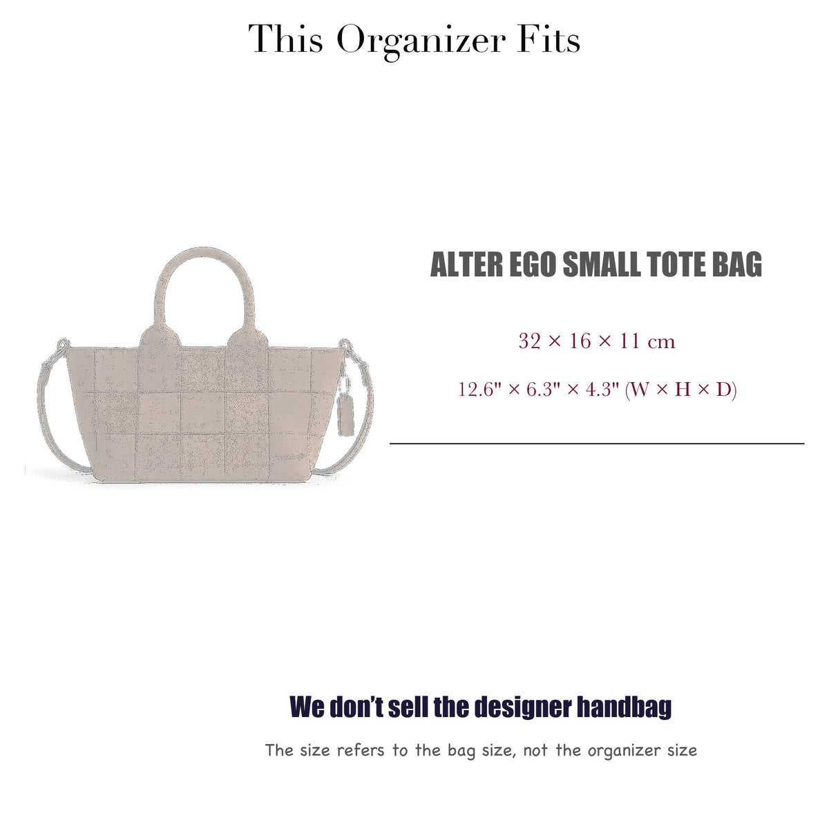 Bag Insert for (Coach, Alter Ego Small Tote Bag) Organizer of Nylon Fabric