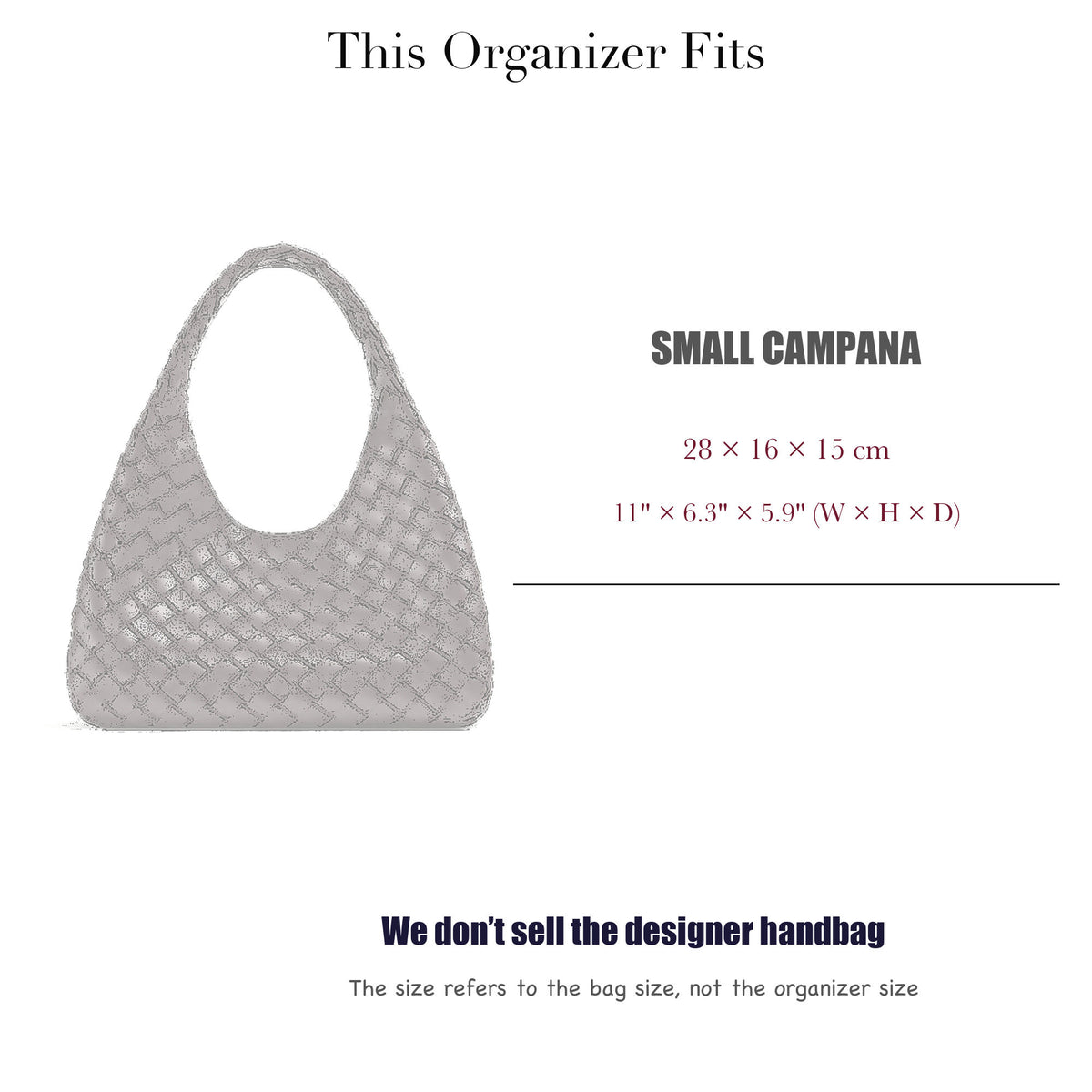 Bag Insert for (Bottega Veneta, Small Campana) Organizer of Felt Fabric