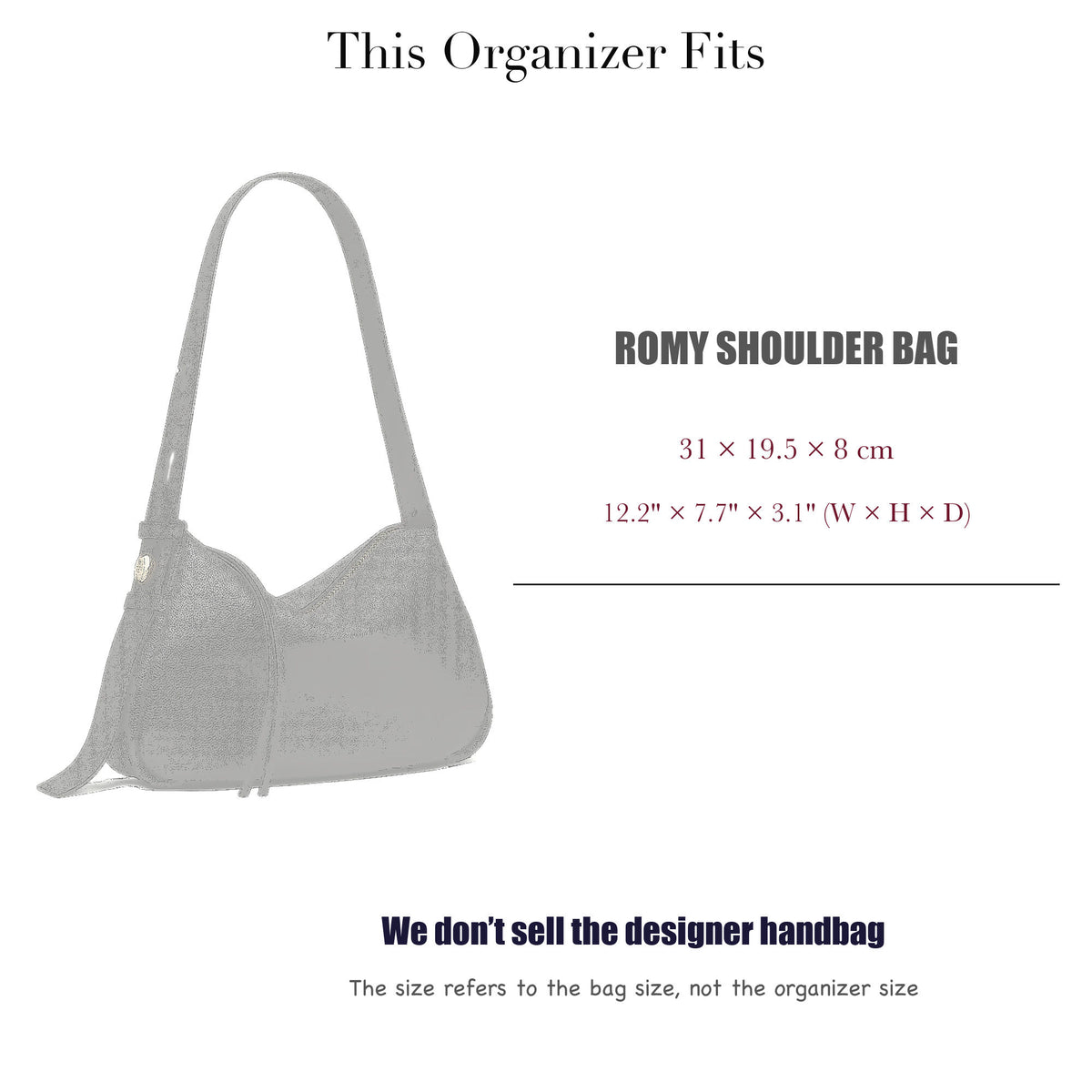 Bag Insert for (Tory Burch, Romy Shoulder Bag) Organizer of Silk Fabric
