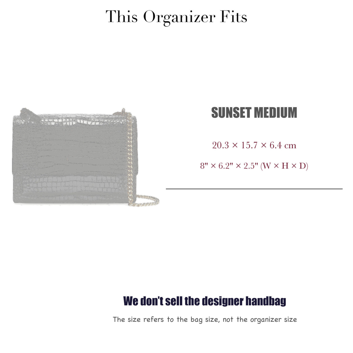 Bag Insert for (Saint Laurent (YSL), SUNSET MEDIUM) Organizer of Silk Fabric
