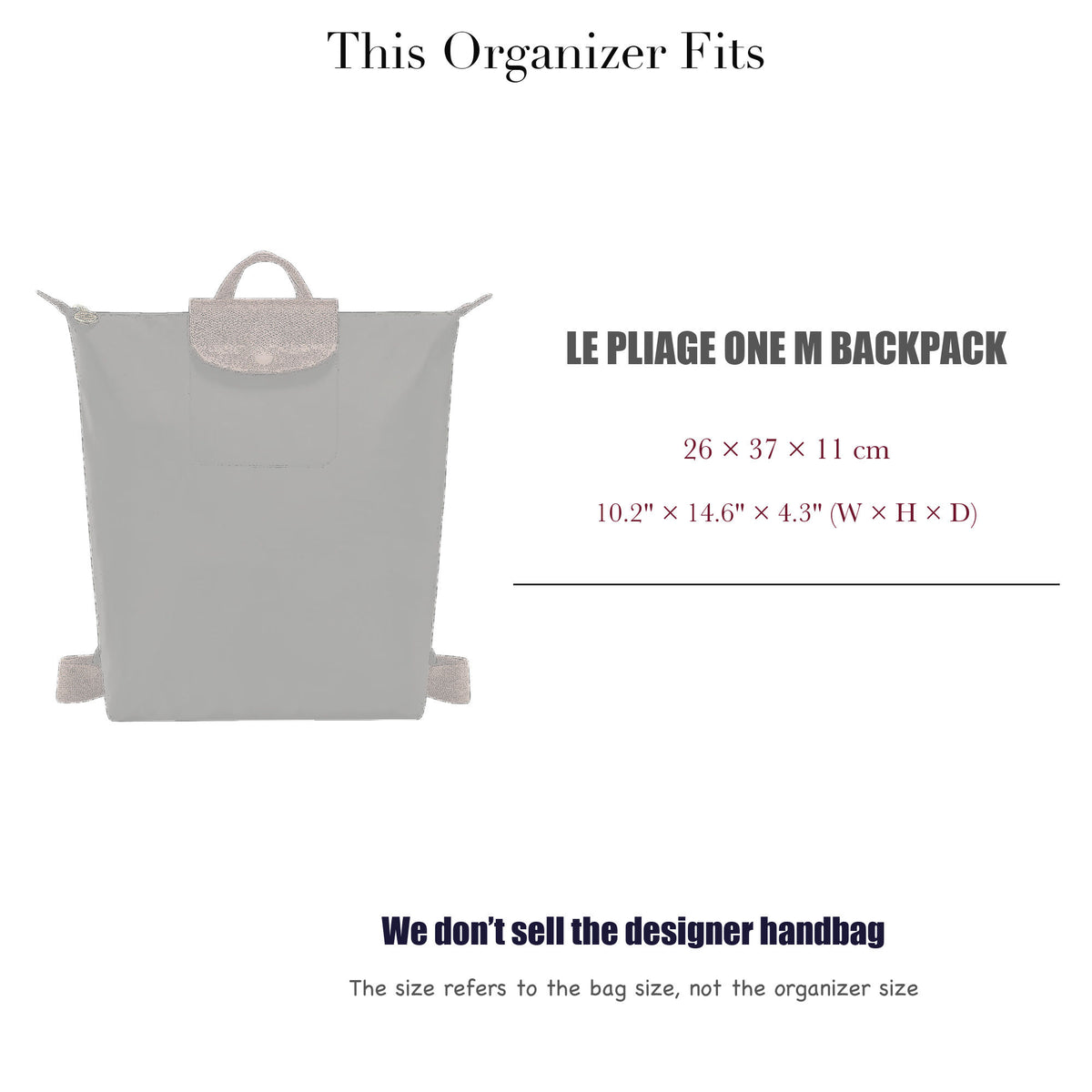 Bag Insert for (Longchamp, Le Pliage One M Backpack) Organizer of Felt Fabric