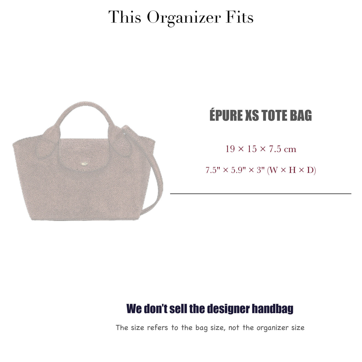 Bag Insert for (Longchamp, Épure XS Tote bag) Organizer of Nylon Fabric
