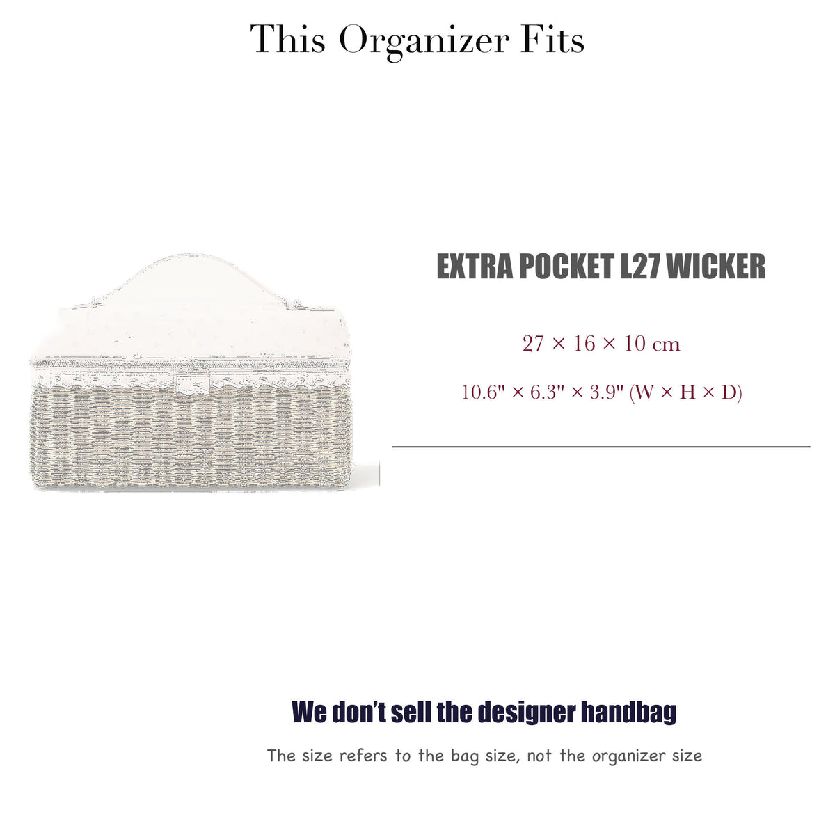 Bag Insert for (Loro Piana, Extra Pocket L27 wicker) Organizer of Silk Fabric