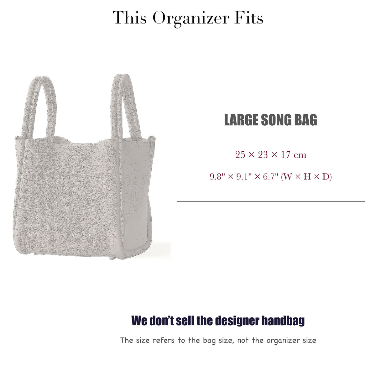 Bag Insert for (Songmont, Large Song Bag) Organizer of Felt Fabric