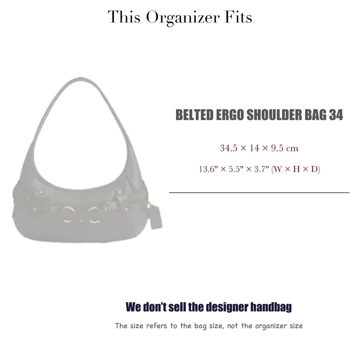 Bag Insert for (Coach, BELTED ERGO SHOULDER BAG 34) Organizer of Nylon Fabric