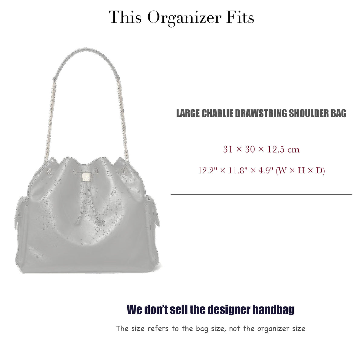Bag Insert for (Tory Burch, Large Charlie Drawstring Shoulder Bag) Organizer of Nylon Fabric