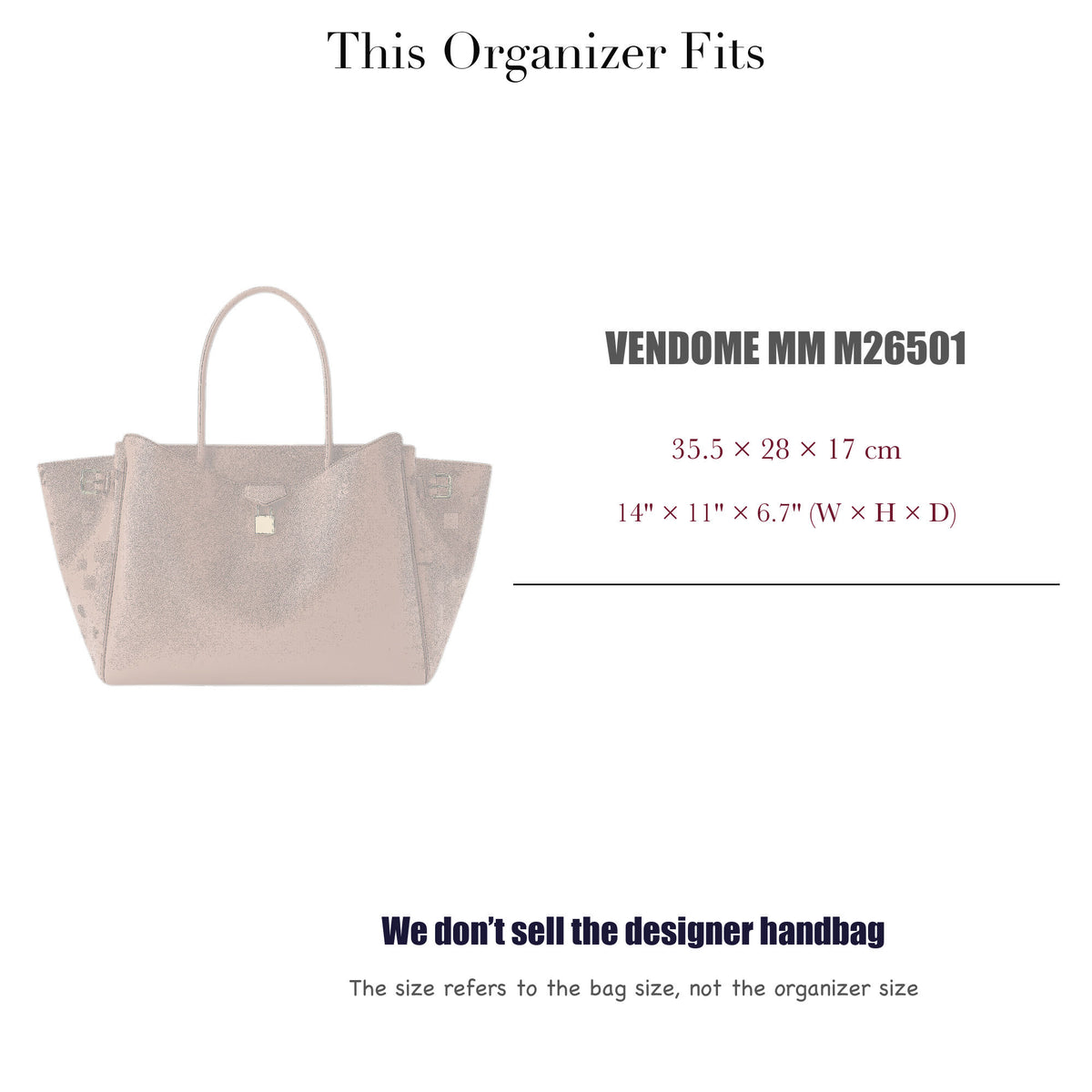 Bag Insert for (LV, Vendome MM M26501) Organizer of Felt Fabric