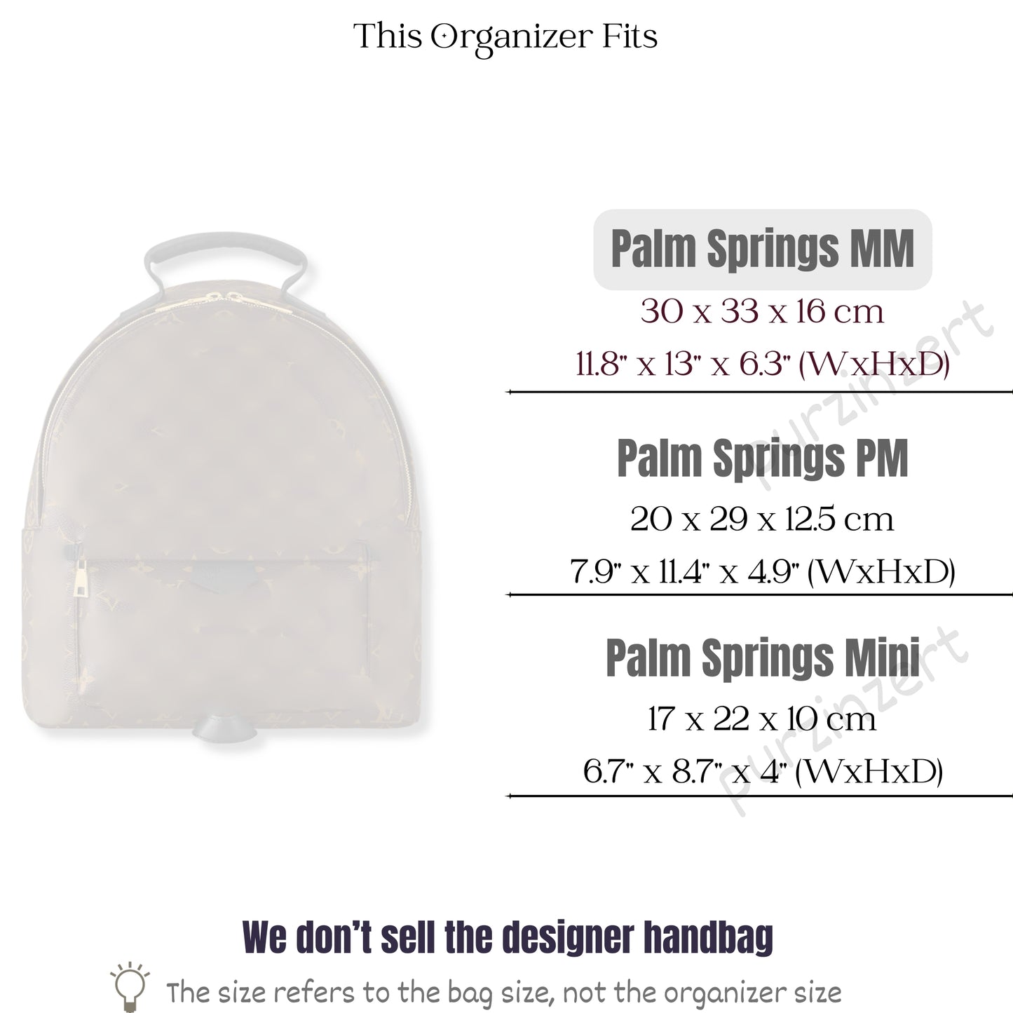 Bag Insert for (LV, Palm Springs MM (Medium)) Organizer of Silk Fabric