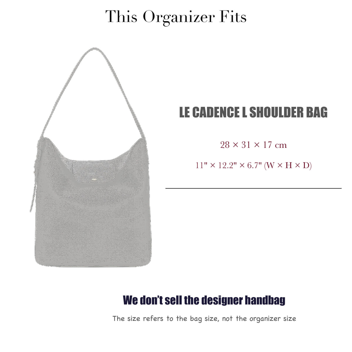 Bag Insert for (Longchamp, Le Cadence L Shoulder bag) Organizer of DupontPaper with Silk Interior