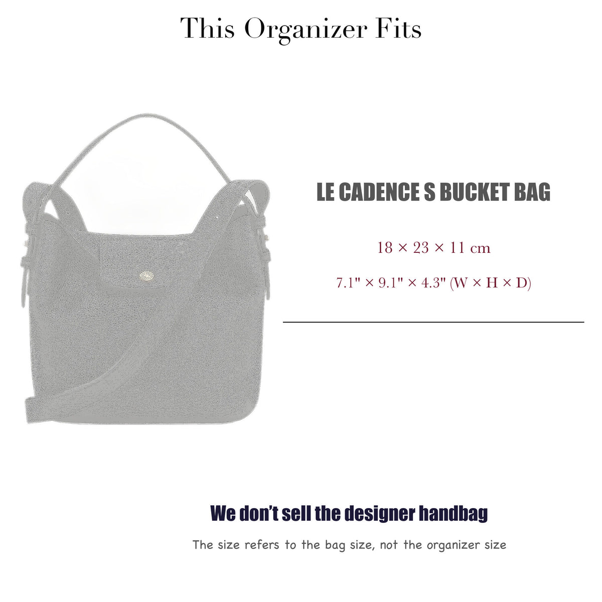 Bag Insert for (Longchamp, Le Cadence S Bucket bag) Organizer of Silk Fabric