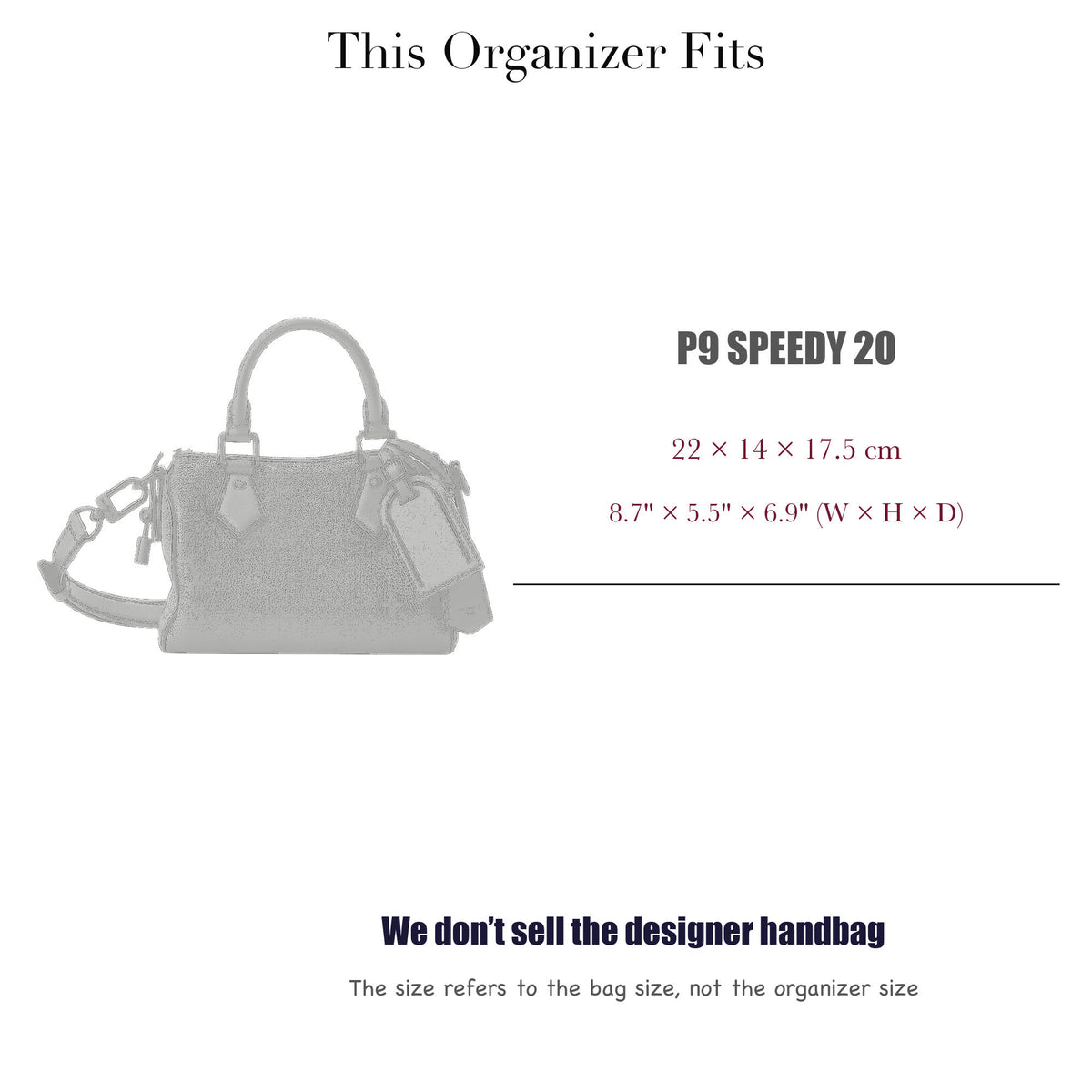 Bag Insert for (LV, P9 Speedy 20) Organizer of Felt Fabric