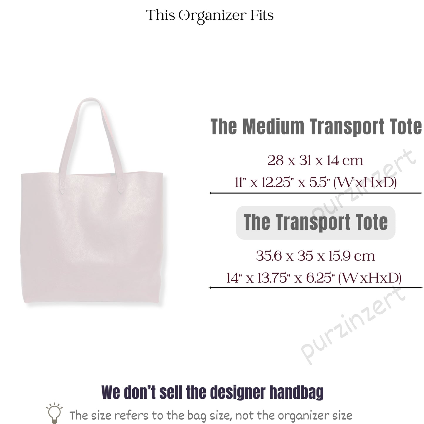 Bag Insert for (Madewell, Large Transport Tote) Organizer of Felt Fabric