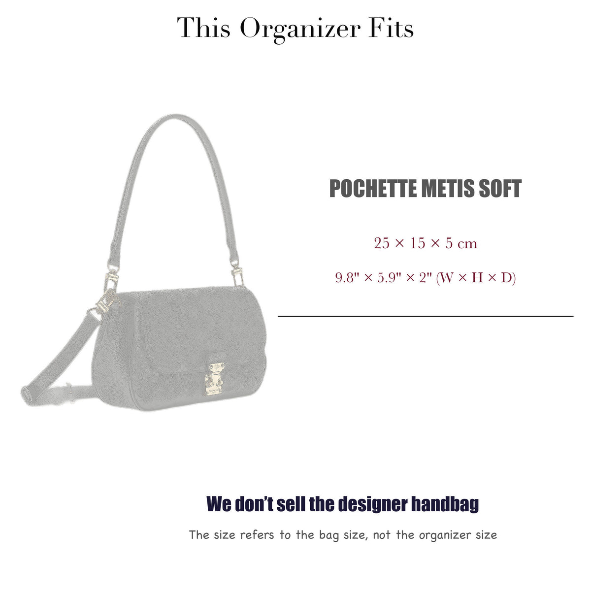 Bag Insert for (LV, Pochette Metis Soft) Organizer of Felt Fabric