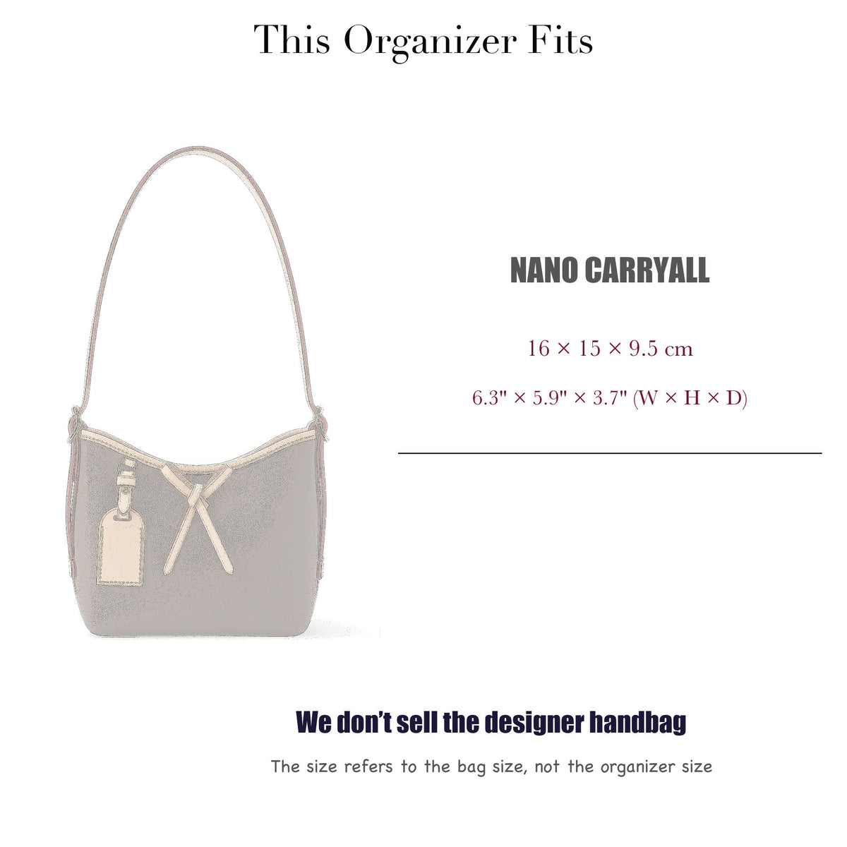 Bag Insert for (LV, Nano CarryAll) Organizer of Felt Fabric