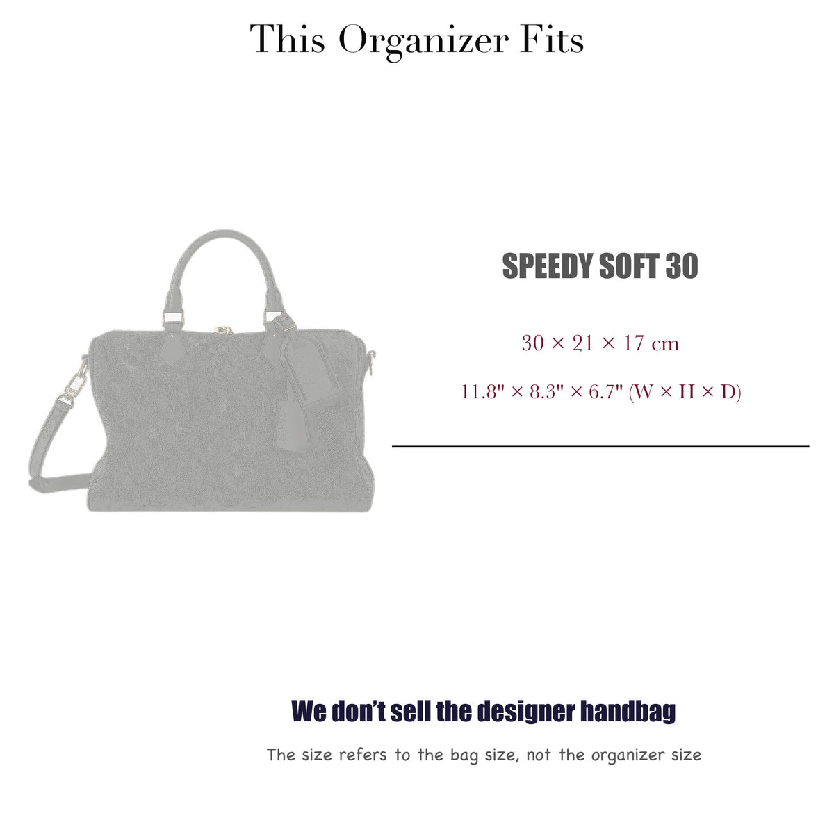 Bag Insert for (LV, Speedy Soft 30) Organizer of Nylon Fabric