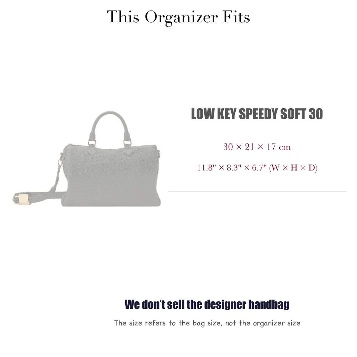Bag Insert for (LV, Low Key Speedy Soft 30) Organizer of Nylon Fabric