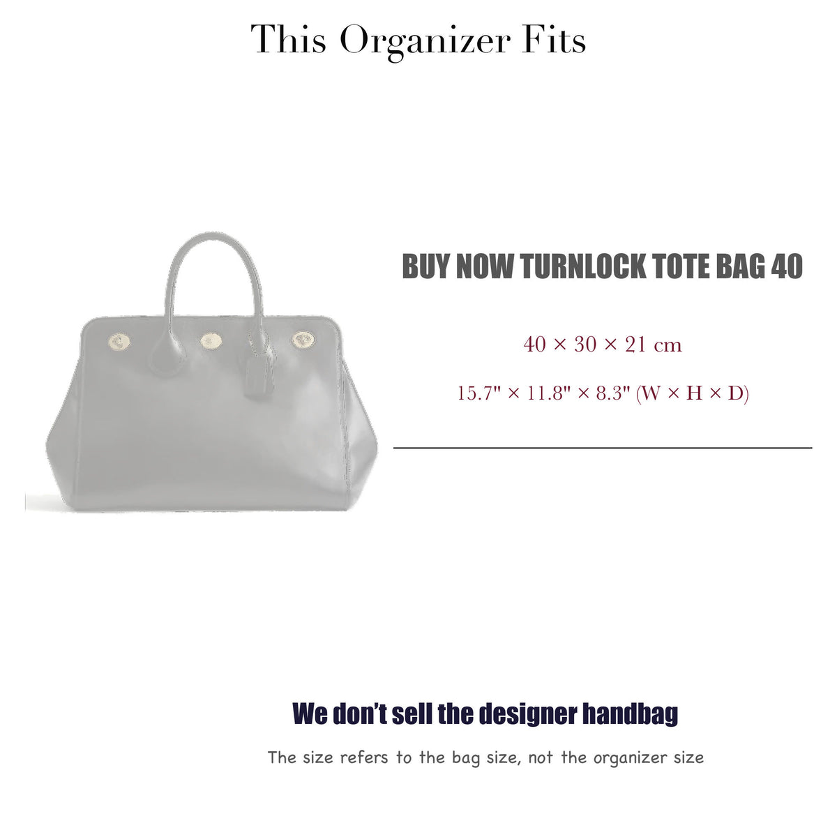 Bag Insert for (Coach, Buy Now Turnlock Tote Bag 40) Organizer of Felt Fabric