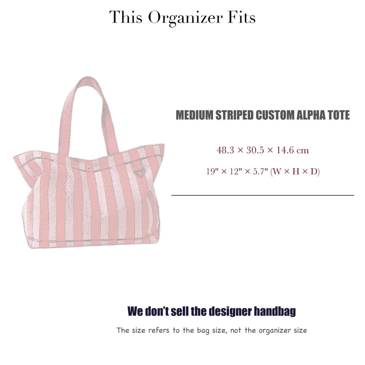 Bag Insert for (BaubleBar, Medium Striped Custom Alpha Tote) Organizer of Felt Fabric