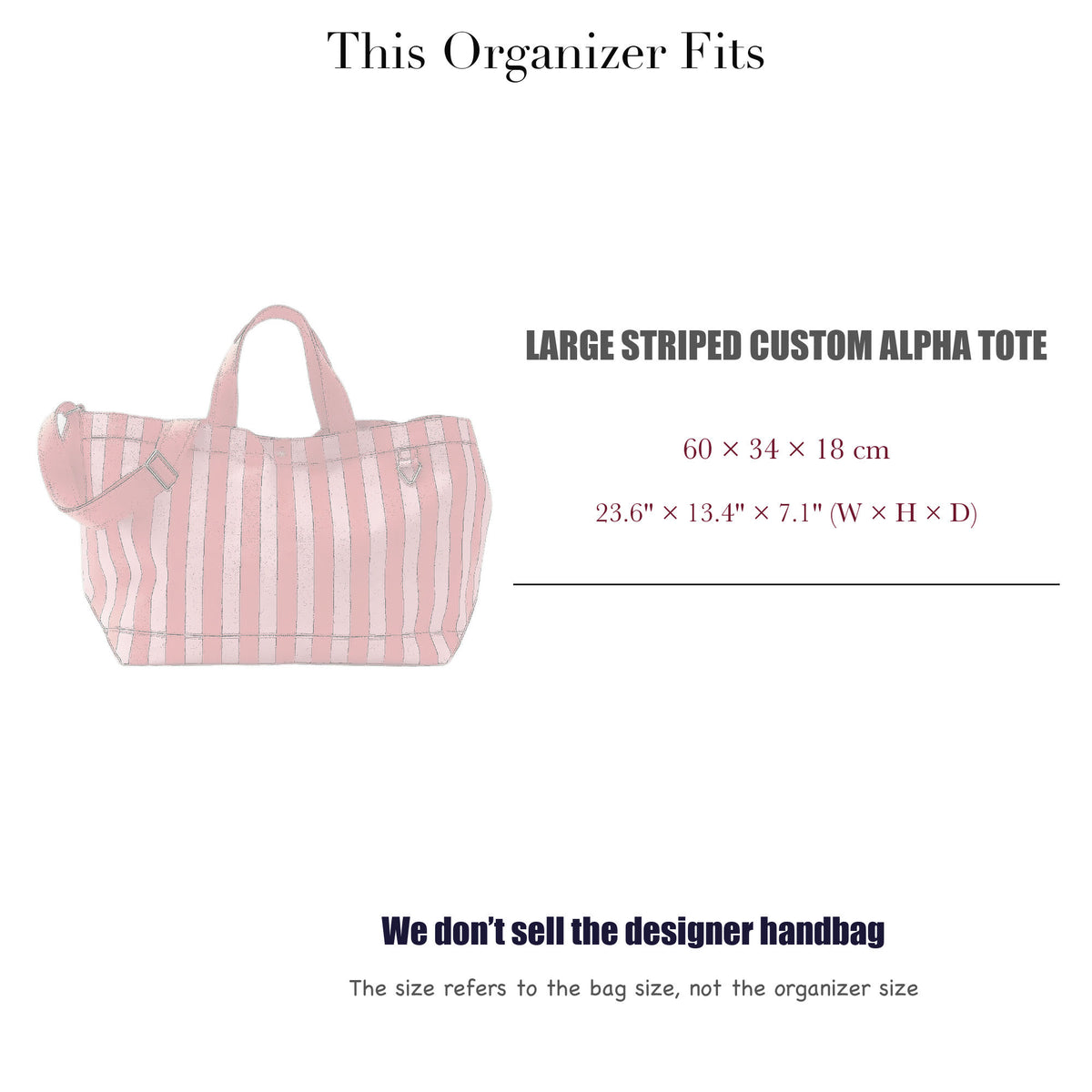 Bag Insert for (BaubleBar, Large Striped Custom Alpha Tote) Organizer of Felt Fabric