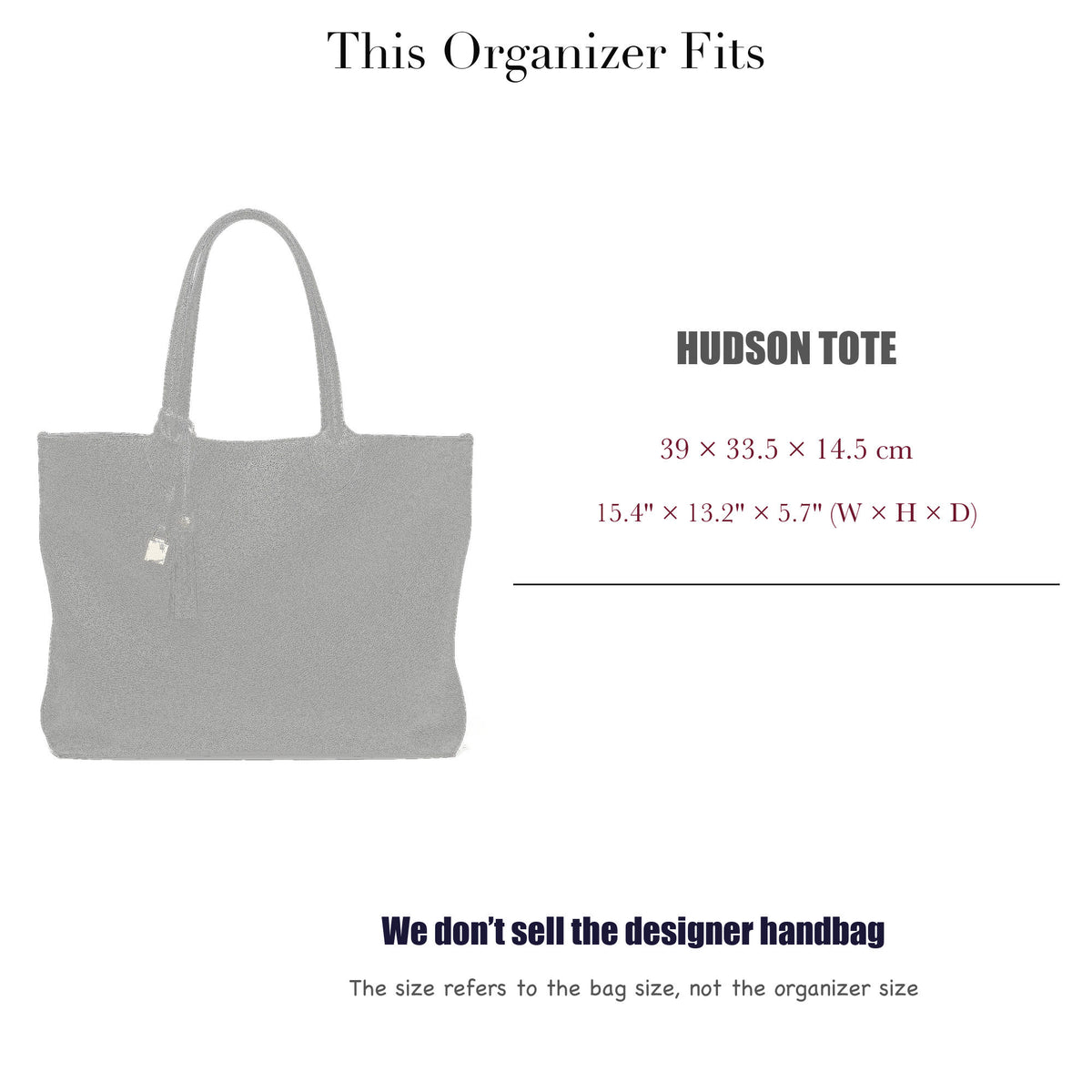Bag Insert for (Aspinal of London, Hudson Tote) Organizer of Felt Fabric