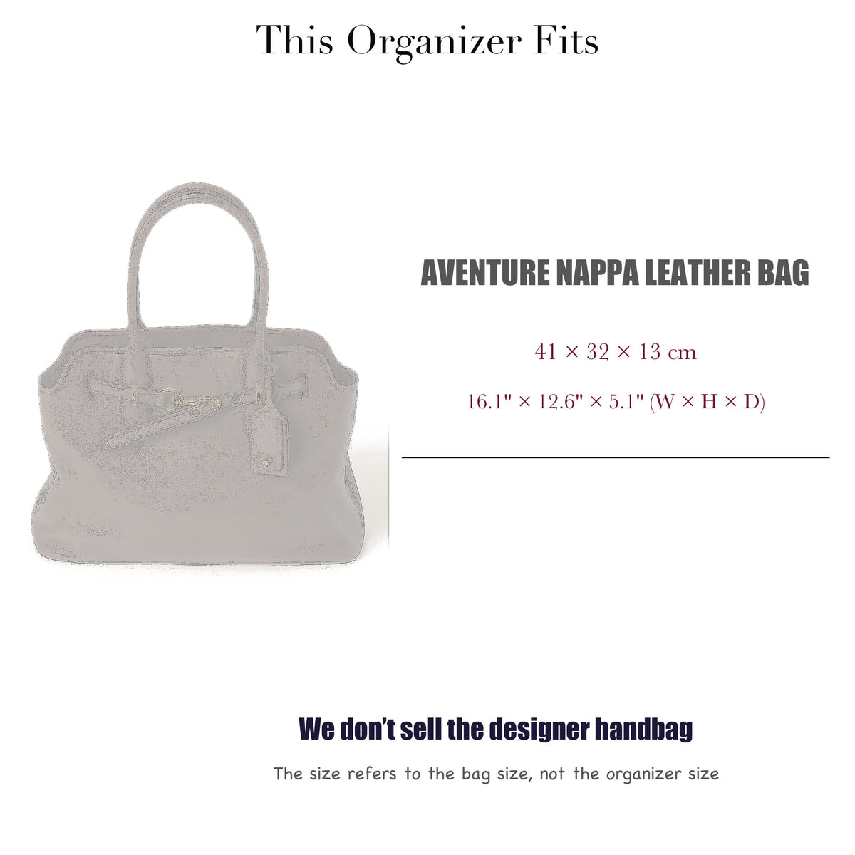 Bag Insert for (Miu Miu, Aventure Nappa Leather Bag) Organizer of Felt Fabric