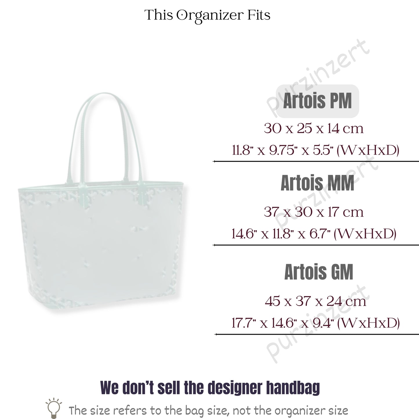 Bag Insert for (Goyard, Artois PM (Small)) Organizer of Felt Fabric